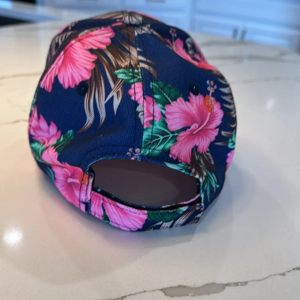 Hawaii Floral Hat Cap‎ - Navy Pink Brown Green Floral - Hawaii - NWOT